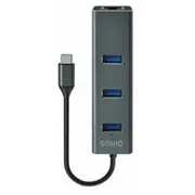 Kontrolieris Savio  Usb Centrmezgls 3-Port Usb-C 3.1 Gen 1 hub with Rj-45 Gigabit Ethernet Ak-57 5901986047766