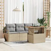 vidaXL Dārza dīvānu komplekts 5 daļas ar spilveniem Beige polirattans akācija  3349643 8721158997579