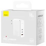 Ładowarka Baseus ładowarka sieciowa Gan5 Pro Pd 140W 2X Usb-C 1X Usb biała  kabel - 240W 82292471 6932172610234
