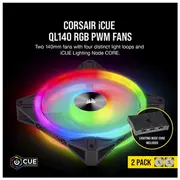 Corsair Ql140 Rgb 140Mm Pwm dubultais ventilators komplekts Co-9050100-Ww  0840006611707 Wen-Ob-Cor-081