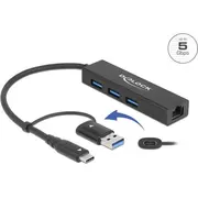 Delock 3 Port Usb 3.2Gen1 Hub Gigabit Lan Typ-C o. Typ-A  64149 4043619641499 84718000