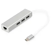 Digitus Usb 3.2 Gen 1 Multiport-Hub, Usb-C Stecker  3X Usb-A Buchse Rj-45 Weiß/Silber, 20Cm, Gigabit Lan Da-70255 4016032430100