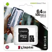 Kingston Canvas Select Plus Atmiņas Karte microSDXC / 64Gb 100 Mb/S  Adapteris Sdcs2/64Gb 740617298697