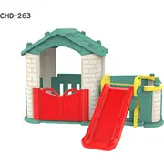 Dārza bērnu mājiņa Ramiz 3In1 ar zaļu jumtu  slidkalniņu dārziņu žogu Zog.chd-803G-Ram 5903864942750