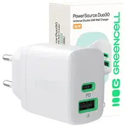Uzlādes ierīce Green cell  Lādētājs Greencell Powersource Duo30 30W White Charb-Gc-30Ac-W 5904326375932
