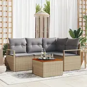 vidaXL 5 daļu dārza dīvānu komplekts ar spilveniem Beige Rattan Acacia  3347700 8721158978141