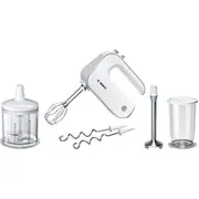 Bosch Handmixer-Set Styline Mfq4080 Weiß/Silber, 500 Watt, mit Zerkleinerer und Edelstahlmixfuß  4242002556864