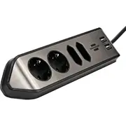 Brennenstuhl estilo Eck-Steckdosenleiste 4-Fach Black/Edelstahl, 2 Meter, 2X Usb  1153590410 4007123668076
