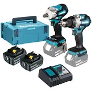 Makita Akku-Kombo-Kit Dlx2533Tj, Akku-Bohrschrauber Ddf489Z  Akku-Schlagschrauber Dtw300Z, 18Volt Blau/Black, 2X Li-Ionen Akku 5,0Ah, Makpac Dlx2533Tj 0197050008831