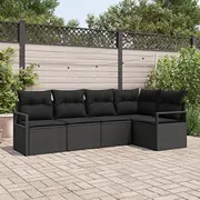 vidaXL 5 daļu dārza dīvānu komplekts ar spilveniem Black polirattans  3346383 8721158959690