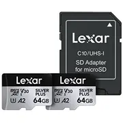 Komplekts ar 2 Lexar High-Performance Silver Plus microSDXC atmiņas kartēm 2X64Gb  adapters Lmssipl064G-B2Ang 843367135110 076036