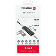 Swissten 8In1 Usb-C Hubs Alumīja Centrmezgls 100W / Hdmi 4K Lan Rj45 2X Usb-A Sd Micro  44040203 8595217487369