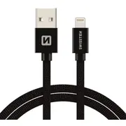 Swissten Textile Fast Charge 3A Lightning Datu un Uzlādes Kabelis 3M  Sw-Qu-Ligh-3A-3M-Bk 8595217456969
