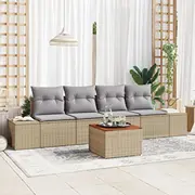 vidaXL 5 daļu dārza dīvānu komplekts ar spilveniem Beige polirattans akācija  3347889 8721158980038