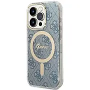 Lādētājs Guess komplekts maciņš  bezvadu lādētājs Gubpp14Lh4Eacsb Apple iPhone 14 Pro blue ciets 4G Print Magsafe Gue2291 3666339102982