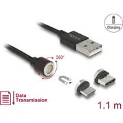 Delock Magnetisches Usb 2.0 Kabel, Usb-A Stecker  Usb-C Micro-Usb Black, 1,1 Meter 85723 4043619857234