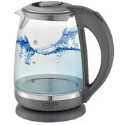 Tējkanna Adler  Kettle Ad 1286 Standard, 2200 W, 2 L, Plastic/ glass, Grey/ transparent, 360 rotational base 5902934834230
