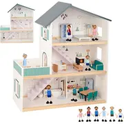 Tooky Toy Liela koka leļļu māja ar figūrām  6972633372264