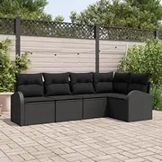 vidaXL 5 daļu dārza dīvānu komplekts ar spilveniem Black poli rattan  3346043 8721158956293