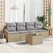 vidaXL Dārza dīvānu komplekts 5 gab. ar spilveniem Beige poliratans  3346590 8721158961761
