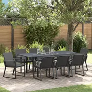 9 daļu dārza ēdamistabas komplekts vidaXL ar spilveniem Black Pe rattan, saliekams galds antracīta 140-210X90X73 cm tērauds  3378830 8721288631121