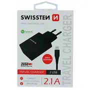 Swissten Smart Ic Tīkla Lādētājs 2X Usb 2.1A Ar Lightning vadu 1.2M  Sw-Set-2X2.1Awclih-Bk 8595217464452