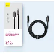 Baseus Type-C uz Tungsten Gold sērijas kabelis 480Mb/S, 240W, 3M, Black Cawj040201  6932172628840