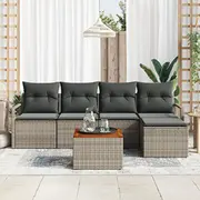 vidaXL 6 daļu dārza dīvānu komplekts ar spilveniem Grey poliratans akācija  3347692 8721158978066