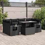 vidaXL 7 daļu dārza atpūtas mēbeļu komplekts ar spilveniem, Black  3326426 8721158738622