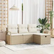 vidaXL 4 daļu dārza dīvānu komplekts ar spilveniem Beige Rattan poliesters  3360482 8721288406019