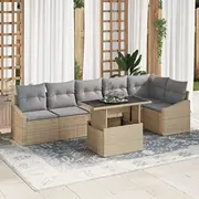 vidaXL Dārza dīvānu komplekts 7 daļas Beige Rāmis, Grey Spilveni  3357753 8721288379566