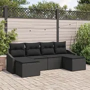vidaXL Dārza dīvānu komplekts 6 daļas Black poliratans  3346833 8721158964199