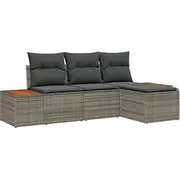 4 daļu dārza dīvānu komplekts ar spilveniem Grey Polirattan Akācija  3356729 8721288370006