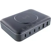 Lādētājs Inline Qi powerstation multiport, barošanas bloks, lādētājs, 4X Usb Type-C, 2X Type A, Gan, 100W, bezvadu uzlāde 15W, Black  31517K 4043718313334