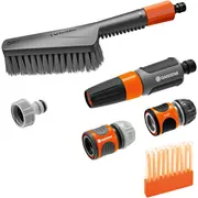 Gardena Cleansystem Grundausstattung mit Handbürste S soft Gray/Orange, inkl. 10 Seifenstäbchen, Reinigungsspritze, Verbinder  18862-20 4078500064996