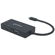 Manhattan Usb-C dokstacija/hubs, porti X3 Dvi-I, Hdmi un Vga porti, Piezīme vienlaikus var izmantot tikai vienu portu, Nav nepieciešams ārējais barošanas avots, Universāls visām ierīcēm, Kabelis 10Cm, Black, Trīs gadu garantija  Mht152983 766623152983 Kbamnhada0007
