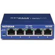 Netgear Gs105Ge Lan Switch 5 Port Netzwerk Plug-And-Play Gigabit Splitter, Verteiler, Ethernet Hub, lüfterloses Metallgehäuse, Blau  0606449029673