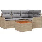 vidaXL 5 daļu dārza dīvānu komplekts ar spilveniem Beige polirattans akācija  3347448 8721158975621