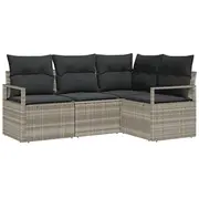 4 daļu dārza dīvānu komplekts vidaXL ar spilveniem Light Grey polirattans  3346362 8721158959485