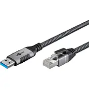 Goobay Ethernet-Kabel Usb-A 3.2 Gen1 Stecker  Rj-45 Black/Silber, 2 Meter, geflochtener Textilmantel 70498 4040849704987