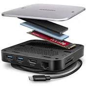 Hmc-Ufo Wieloportowy hub Usb 9In1, 10Gbps, 2X Usb-A, Hdmi 4K/60Hz, M.2 Nvme/Sata, audio, Pd 100W, Sd/Microsd, Glan, 65Cm Usb-C kabel  8595247908438 Nuaxnus9Phmcufo