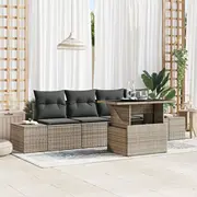 vidaXL 5 elementu dārza dīvānu komplekts ar spilveniem Grey poliratāns  3349085 8721158991997