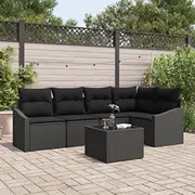 vidaXL Dārza dīvānu komplekts 6 gab. Black, rotangpalma, poliesters, putas  3355402 8721288356734
