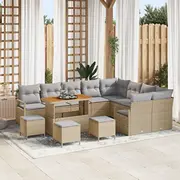 vidaXL 12 daļu dārza dīvānu komplekts ar spilveniem beige polirattans akācija, 3 ēdamistabas divvietīgs dīvāns  3362567 8721288426864