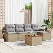 vidaXL Dārza dīvānu komplekts 6 Beige un Grey rotangpalma audums  3347315 8721158974297