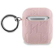 Karl Lagerfeld Pu Embossed and Choupette Heads Case Aizsargapvalks priekš Airpods 1/2 / rozā  Kla2Pgkcpp 3666339283674