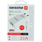 Swissten Smart Ic Tīkla Lādētājs 2X Usb 2.1A Ar Lightning Mfi vadu 1.2 m  Sw-Set-2X2.1Awclih-Mfi-Wh 8595217464421
