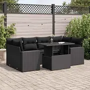 vidaXL 7 daļu dārza atpūtas mēbeļu komplekts ar spilveniem, Black  3326266 8721158737021