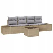 vidaXL 5 daļu dārza dīvānu komplekts ar spilveniem Beige polirattanā  3346930 8721158965165