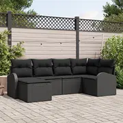 vidaXL 6 daļu dārza dīvānu komplekts ar spilveniem Black polirattans  3354782 8721288350534